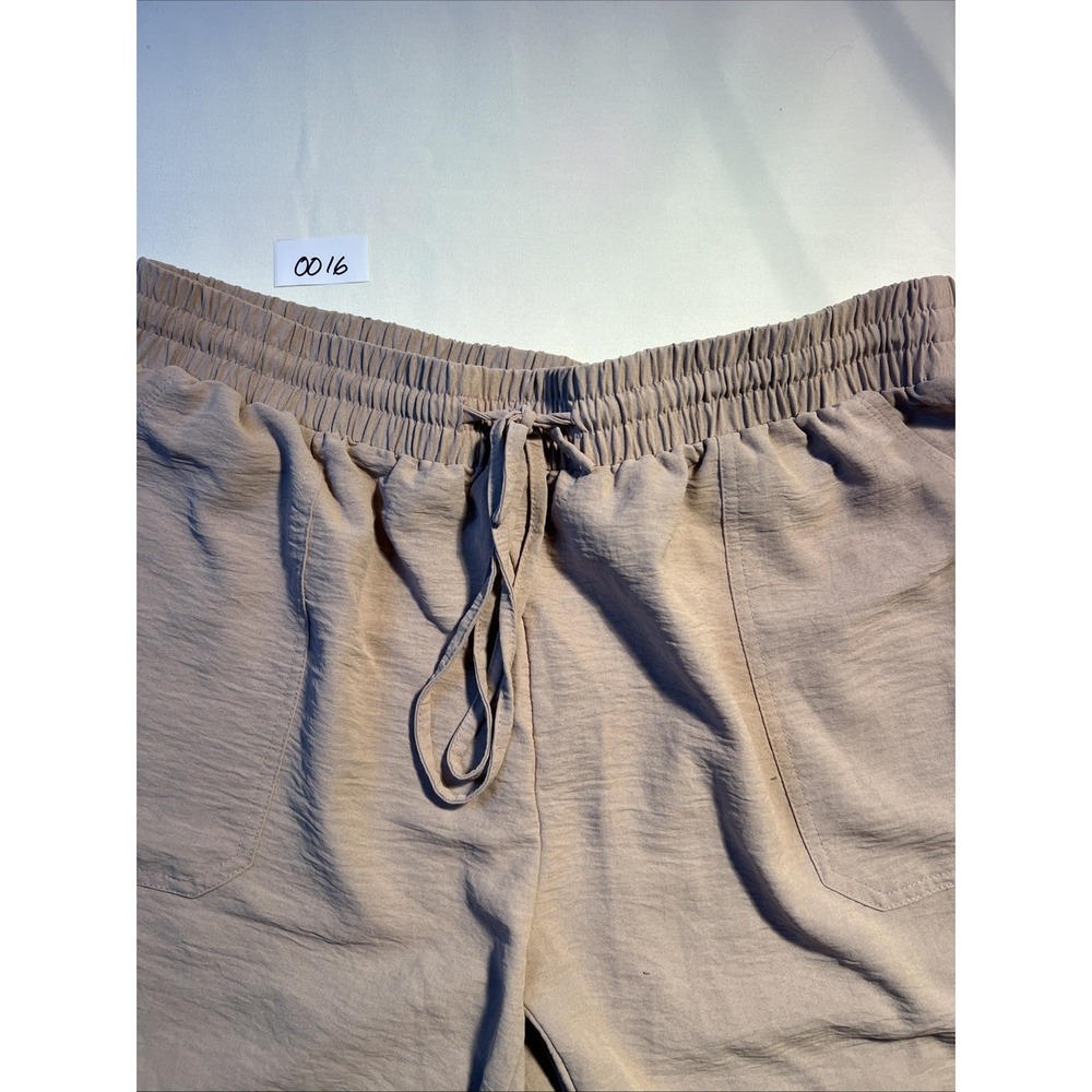 NCYO  Women's Beige Solid Polyester Elastic Waist Pants